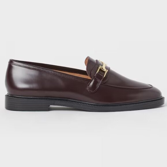 H&M Premium label Burgundy Leather loafers with Gold buckle - Picture 1 of 12
